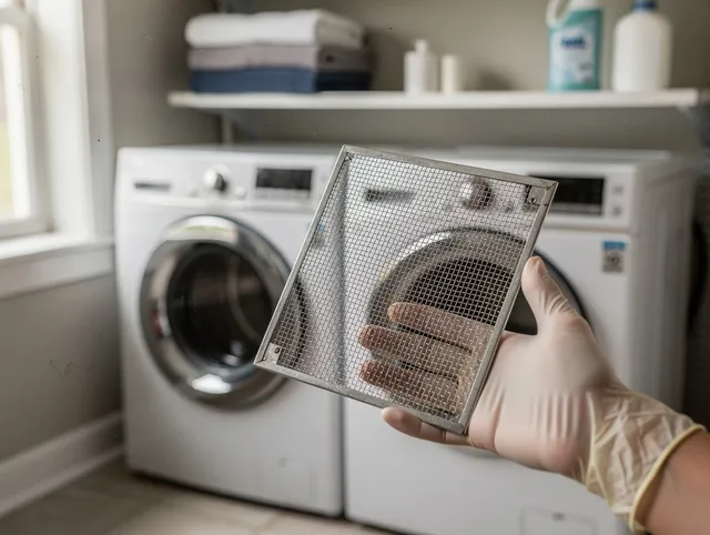 Sagamore Hills Dryer Vent Cleaning specialist performing detailed lint trap cleaning service in Sagamore Hills