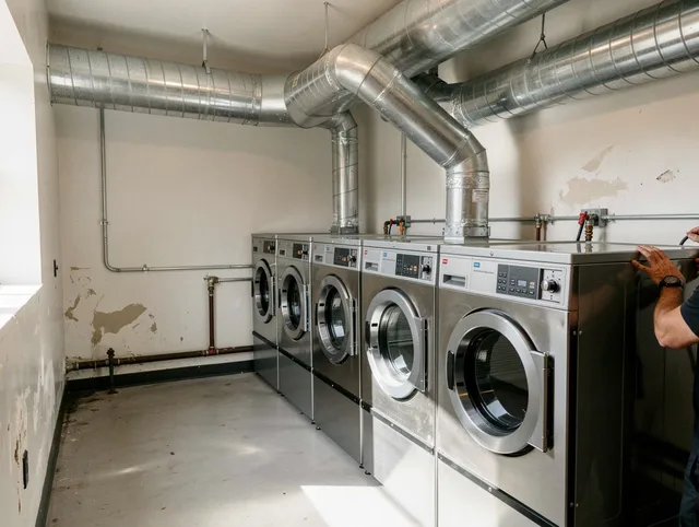Sagamore Hills Dryer Vent Cleaning team performing large-scale commercial dryer vent cleaning in Sagamore Hills