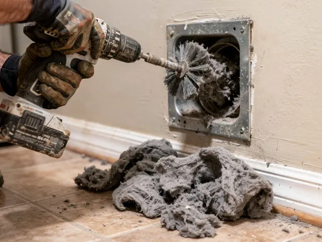 Certified Sagamore Hills Dryer Vent Cleaning technician performing dryer vent cleaning in Sagamore Hills