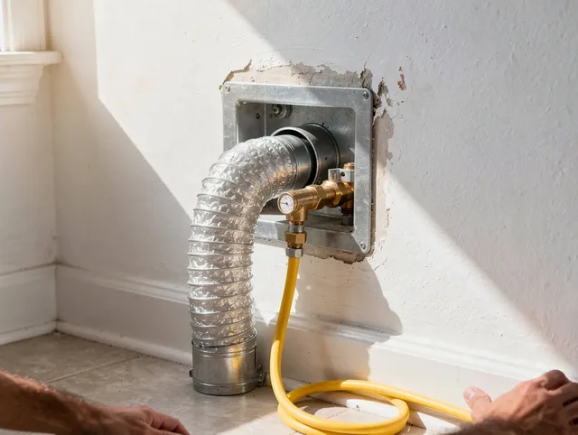 Sagamore Hills Dryer Vent Cleaning certified technician performing specialized gas dryer vent cleaning in Sagamore Hills